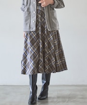 【SLOW/一部店舗限定】コットンチェック ミディ丈スカート