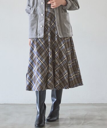 【SLOW/一部店舗限定】コットンチェック ミディ丈スカート