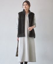 【SLOW/一部店舗限定】ヴィンテージライクテリー ヘンリーネック ワンピース