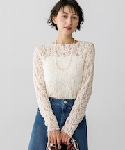 【SLOW/一部店舗限定】コットンミックスレース ボトルネックプルオーバー