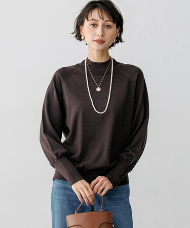 ウーステッドウール パフスリーブ ハイネック ニット