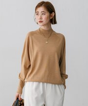 【一部予約】ウーステッドウール パフスリーブ ハイネック ニット
