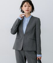 ウールライクカルゼ Vネック ノーカラージャケット
