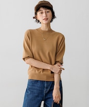【一部予約】ピュアカシミヤ ハーフスリーブ ハイネック ニット