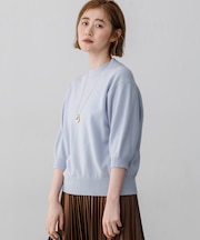 【一部予約】ピュアカシミヤ ハーフスリーブ ハイネック ニット