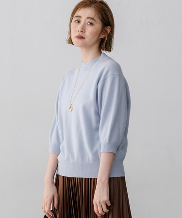 【一部予約】ピュアカシミヤ ハーフスリーブ ハイネック ニット