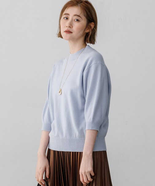 【一部予約】ピュアカシミヤ ハーフスリーブ ハイネック ニット