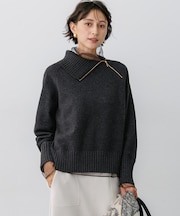 ボイルドウールコンビ ジップデザイン ニット
