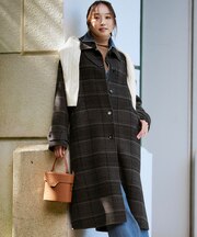 MANTECOPureリバーチェック ステンカラー ロングコート