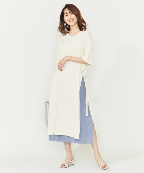 【洗える】H/TCOTTON スリットワンピース