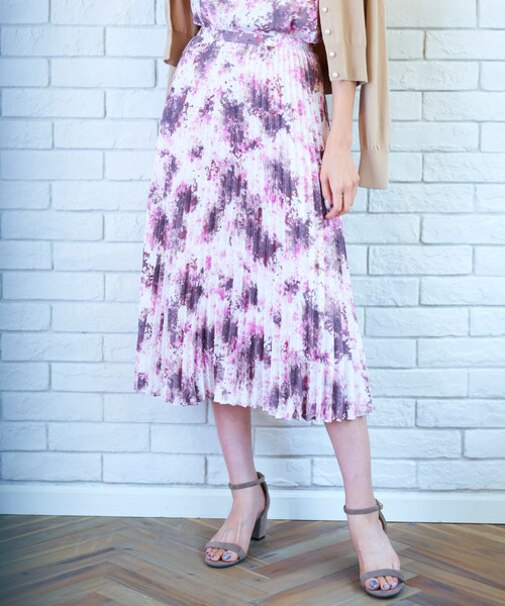 【洗える】グラデーションフラワー プリーツスカート