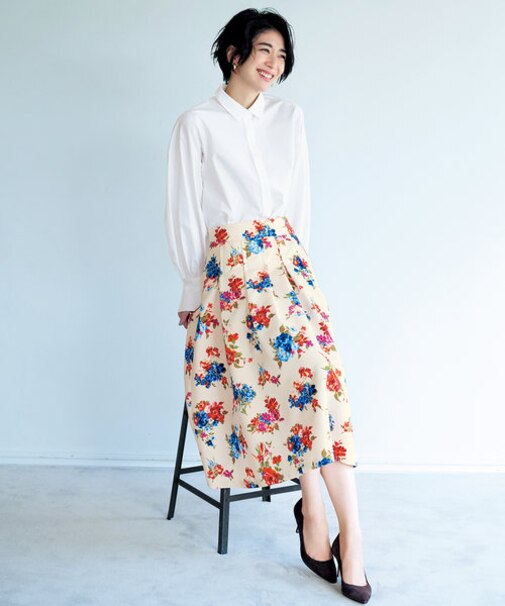 【NEWカラー追加！】ブーケフラワープリント ランダムタック スカート（KG22）