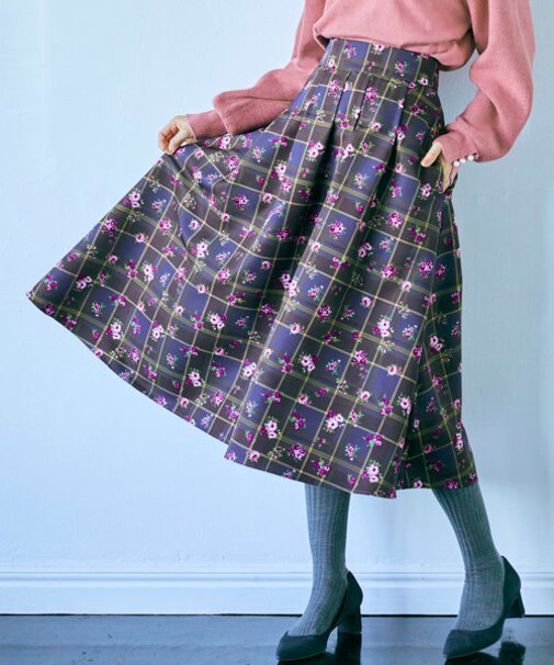 【NEWカラー追加！】ブーケフラワープリント ランダムタック スカート（KG22）