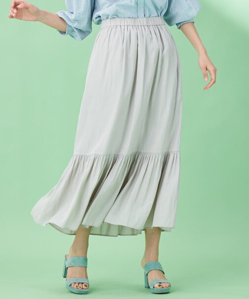 【洗える】ギャザーライトデシン ティアードスカート