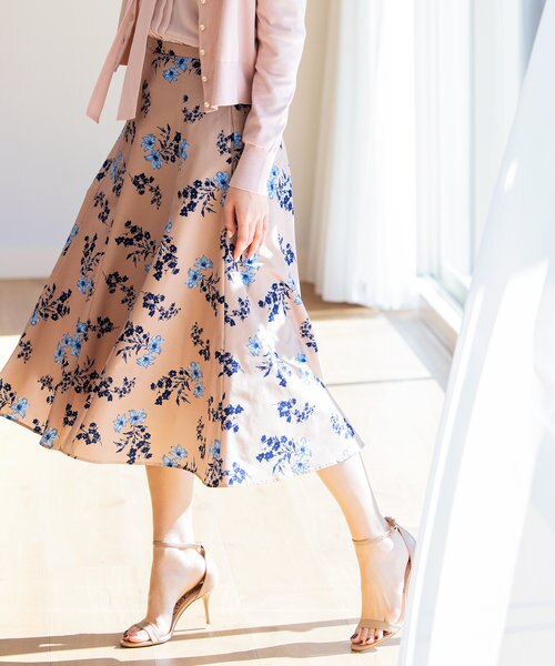 洗える】アンティークブーケフラワープリント フレアスカート