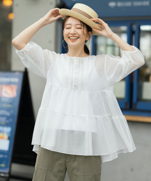 【洗える】ライトシアーボイルフレアスリー ブラウス