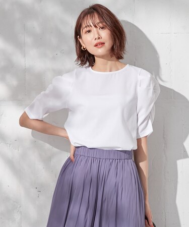 【洗える】さらっと快適サッカーギャザースリーブ ブラウス