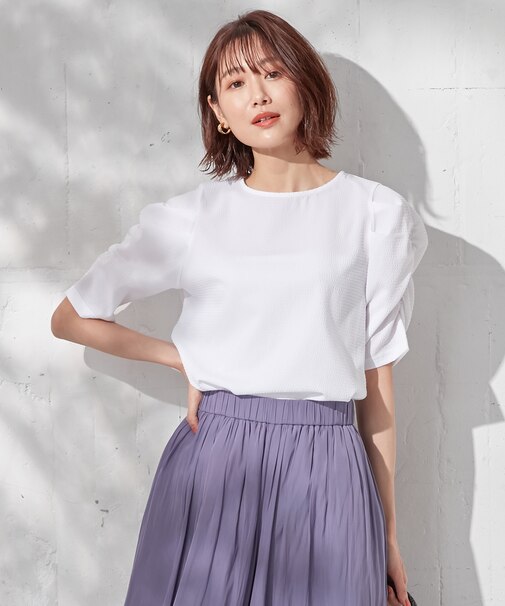 【洗える】さらっと快適サッカーギャザースリーブ ブラウス