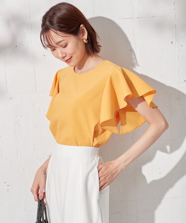 【洗える】さらっと快適サッカーフリルディテール ブラウス