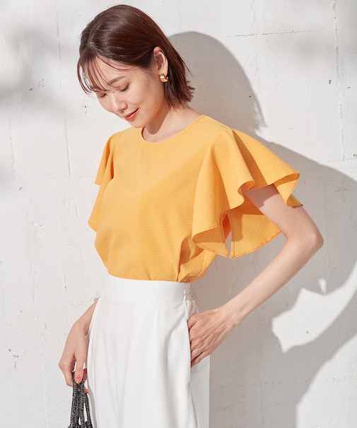 【洗える】さらっと快適サッカーフリルディテール ブラウス