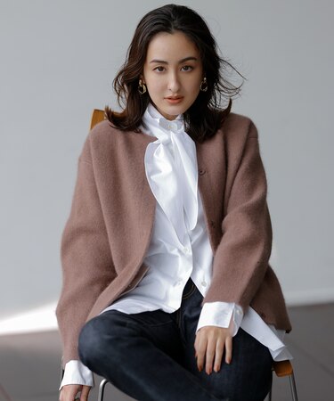 【洗える】ラメラクーンプレーティング ニットカーディガン