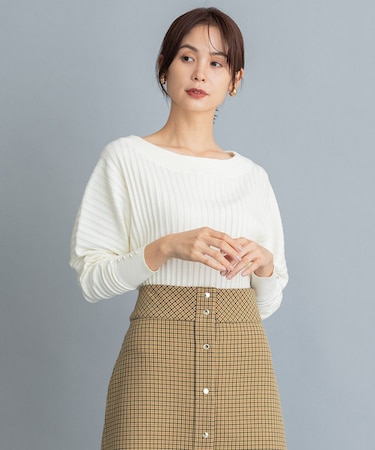 【パールボタン袖】レーヨンポリエステルドルマンスリーブ ニット
