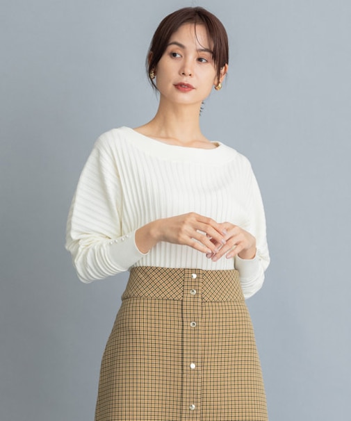 【パールボタン袖】レーヨンポリエステルドルマンスリーブ ニット