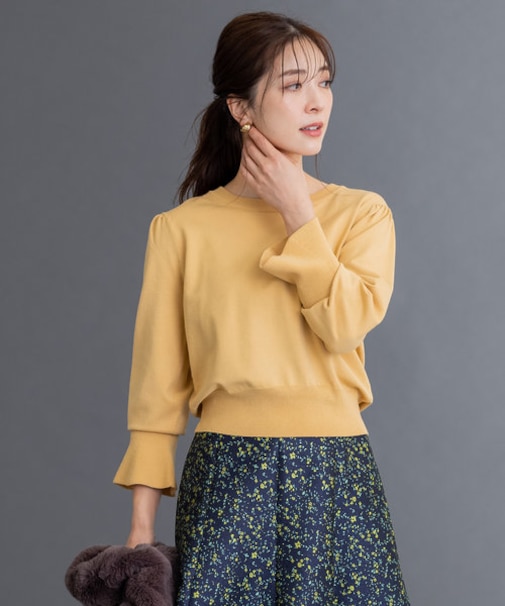 【洗える】レーヨンポリエステルキャンディースリーブ ニット