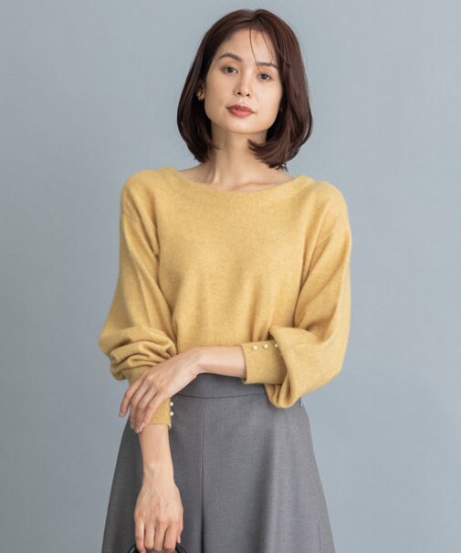 【前後着用可】ラメラクーンパールディテール ニット