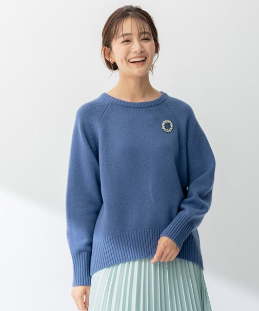 【洗える】カシミークルーネック ニット