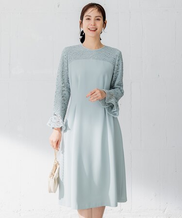 【洗える】レースコンビダブルクロス ワンピース