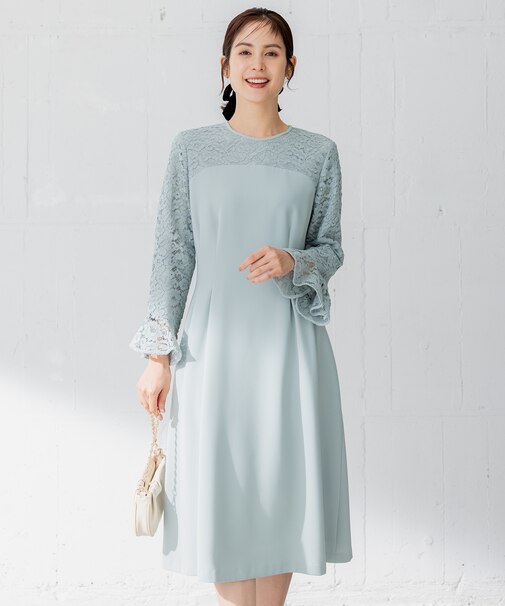 【洗える】レースコンビダブルクロス ワンピース