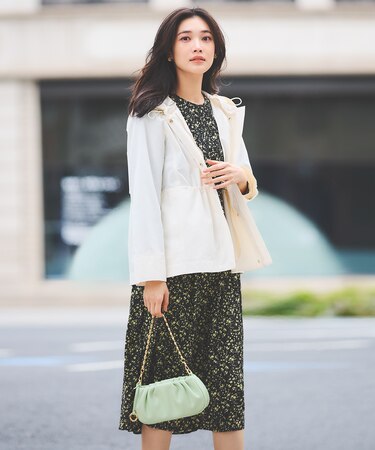 【洗える・シワになりにくい】フラワーモチーフプリントデシン ワンピース