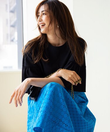 【汗ジミ防止・撥水】GIZAプレーティング天竺 袖フレア Tシャツ