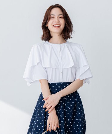 【洗える】ブラウスライクジャージーポンチョライク カットソー