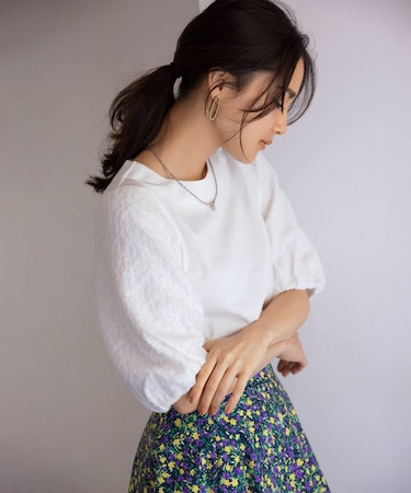 【洗える】レリーフスリーブジャージー カットソー