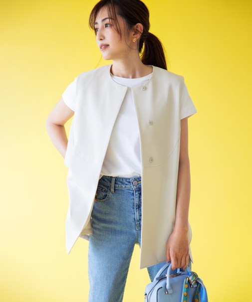 【洗える】パールポイントショートレングス ジレ