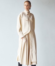 【サッシュベルト付き】パールボタンシャツワンピース