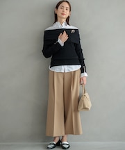 【美シルエット・ストレッチ・シワになりにくい】オシャクロス ガウチョパンツ