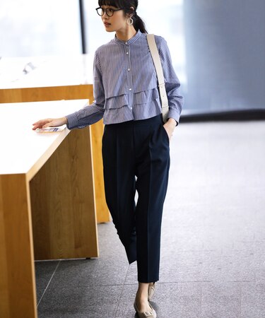 【美シルエット・ストレッチ・シワになりにくい】オシャクロス テーパードパンツ