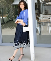 レースパネルプリント タックフレアスカート