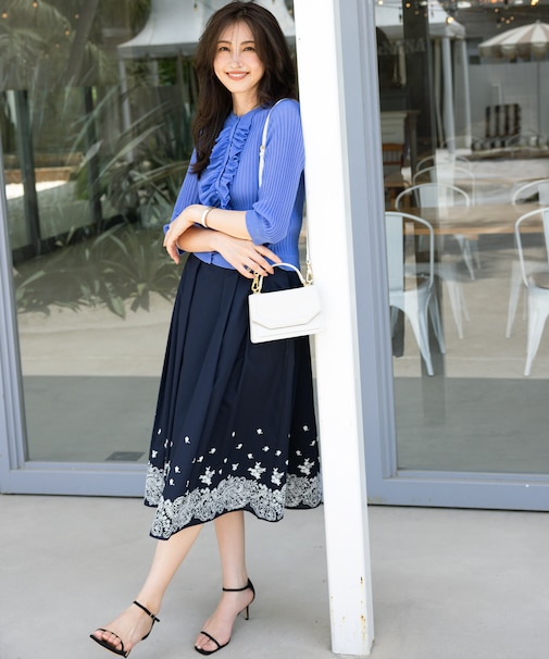 レースパネルプリント タックフレアスカート