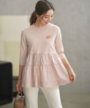 【UVケア・接触冷感・六分袖】ブラウスコンビ ティアードニット