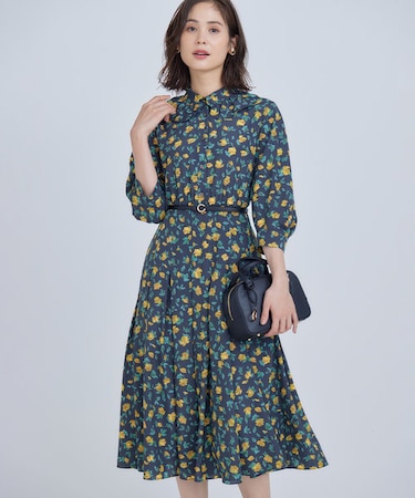 カッティングローズプリント ワンピース