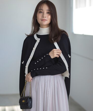 【WEB限定色あり】ELENA パールボタン ニットジャケット