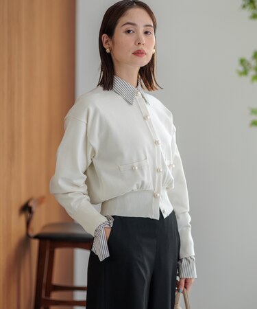 【WEB限定色あり】ELENA パールボタン ニットジャケット
