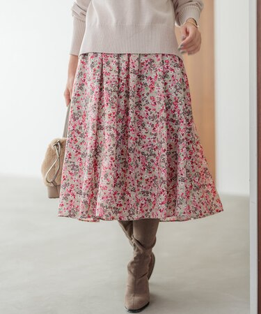 ニュアージュフラワープリント スカート