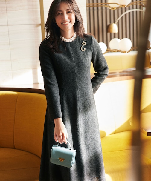 【2WAY】ラメフラノ フリル襟ワンピース