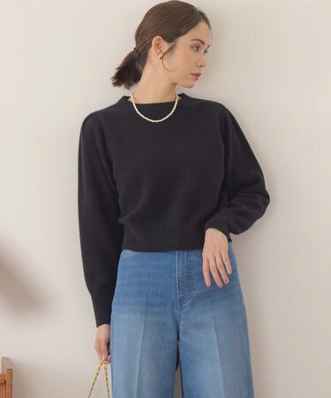 【アンサンブル対応可】ピュアカシミヤクロップド丈ニット