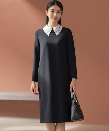 【KUMIKYOKU NAVY】コンフォータブルドレープ レース襟ワンピース